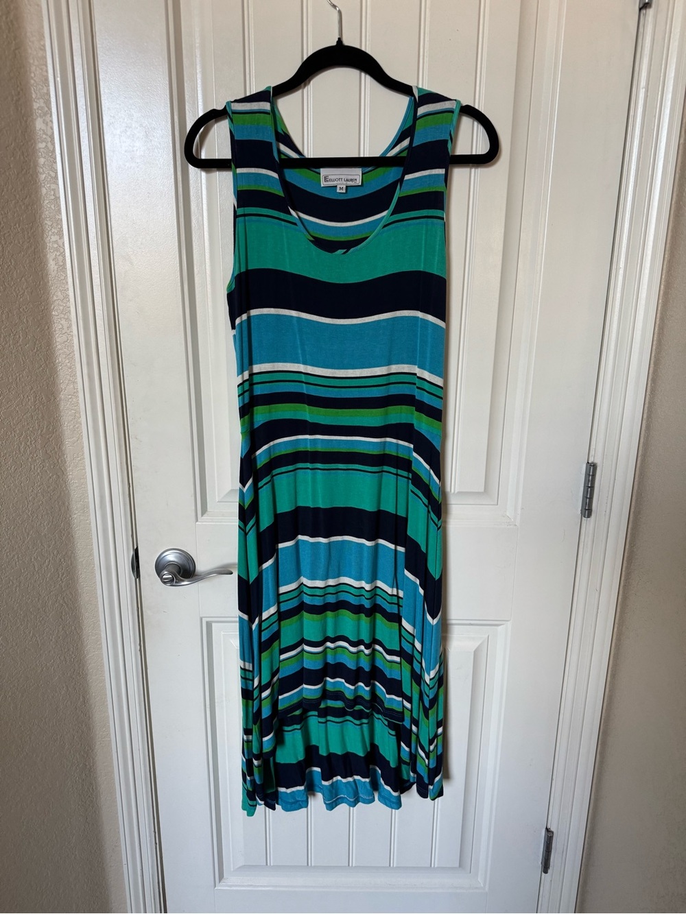 Elliott Lauren Striped Sleeveless Maxi Dress in Teal & Navy